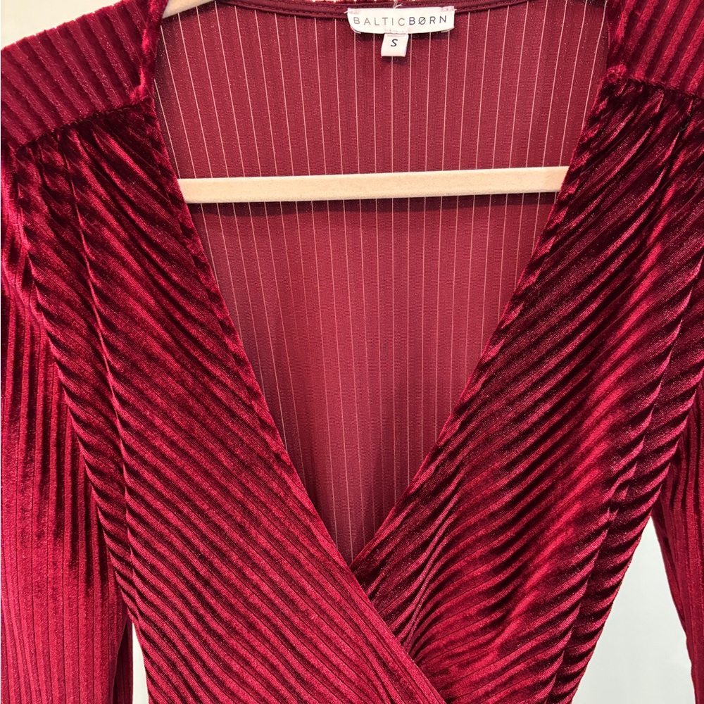 Baltic Born Red Ribbed Velvet wrap dress | size small - Picture 4 of 5